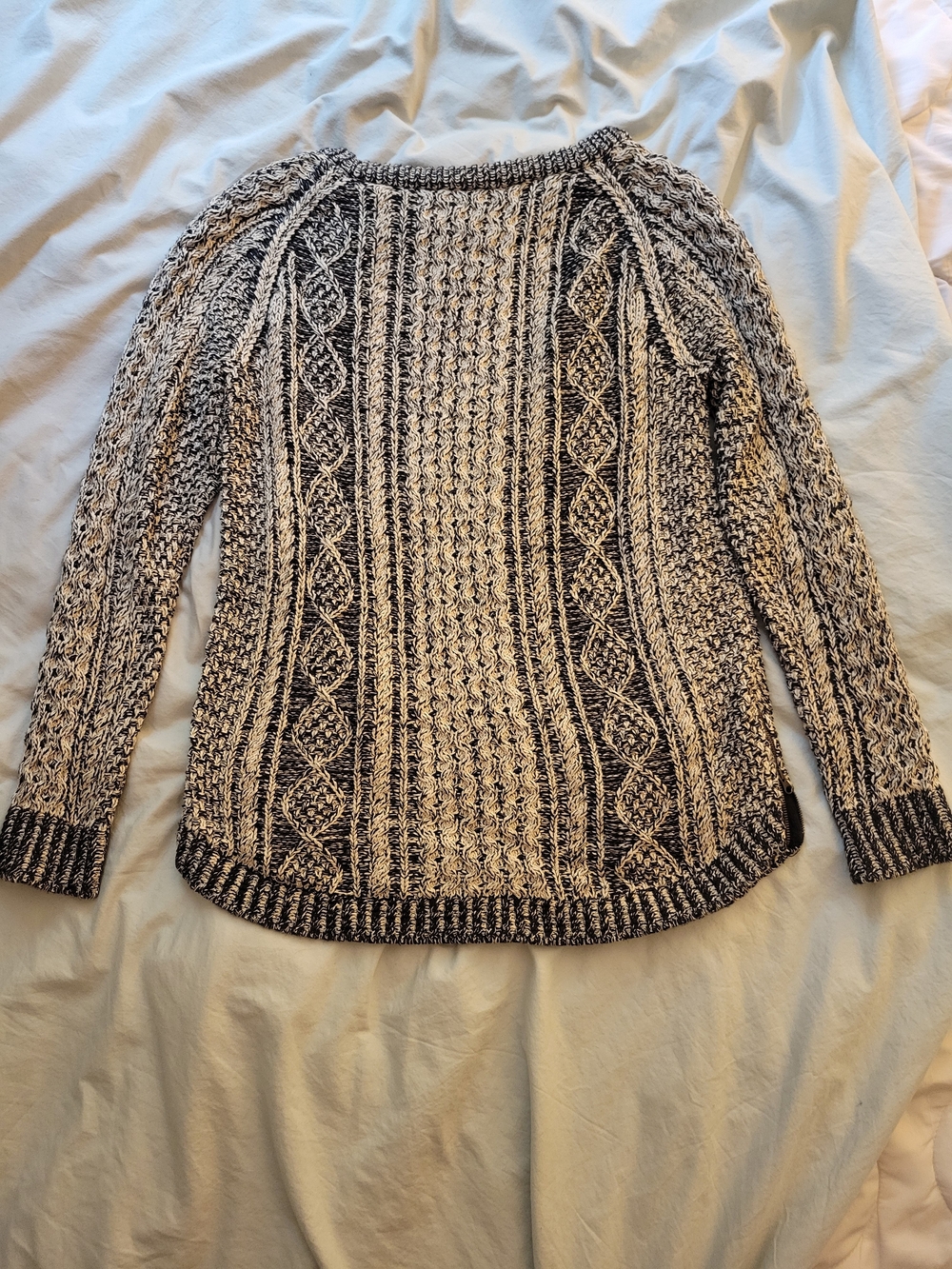 L.L. Bean Cream and Black Marled Fisherman Tunic Sweater - Picture 2 of 6
